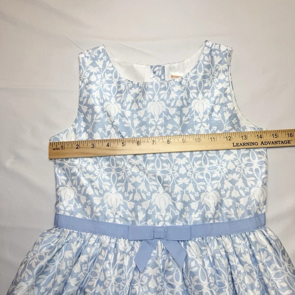 Gymboree Girls Blue White Floral Fit & Flare Dress Sleeveless Bow Size 10 Event
